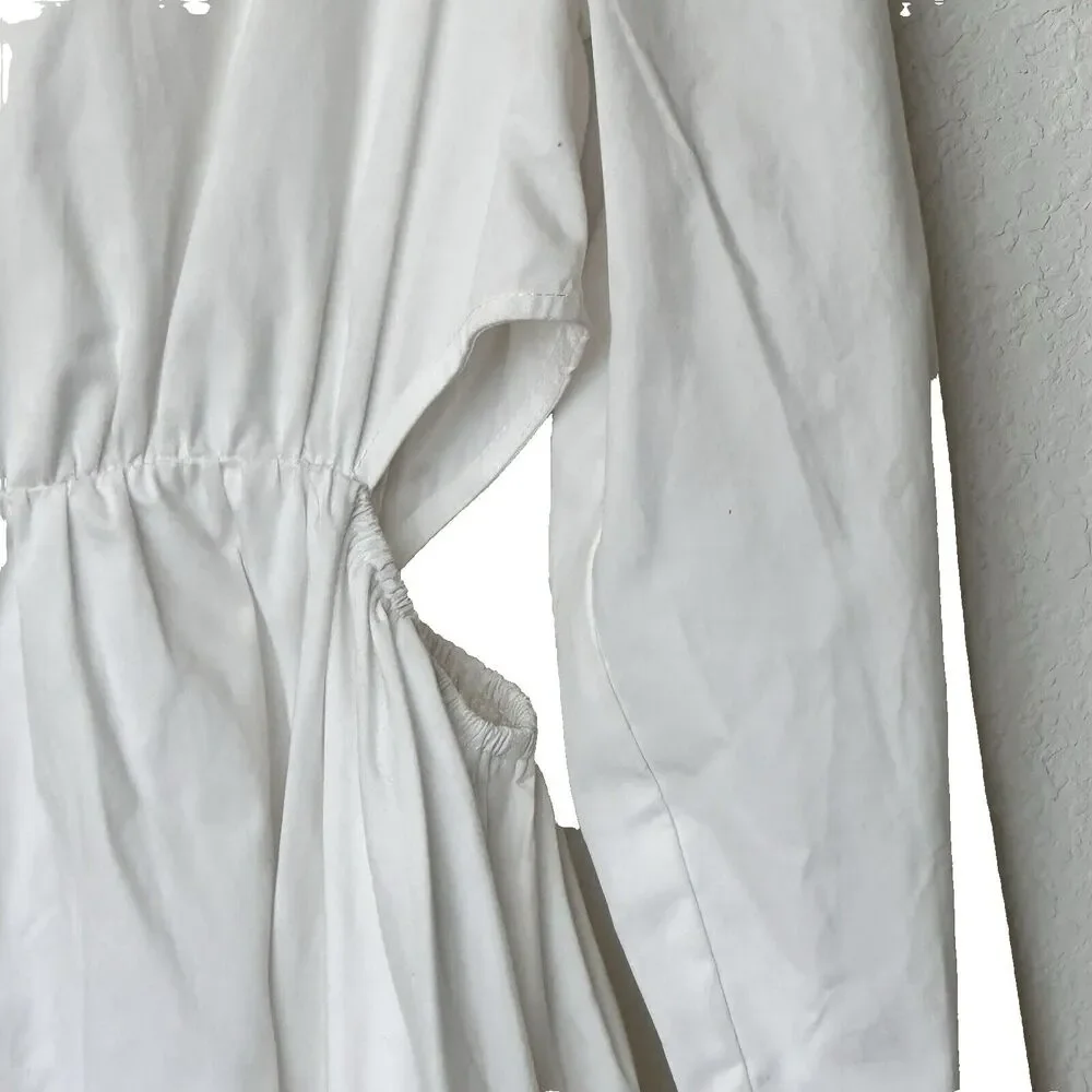 En Season M Button Front Ruched Detail Cut Out Button Down midi White Dress